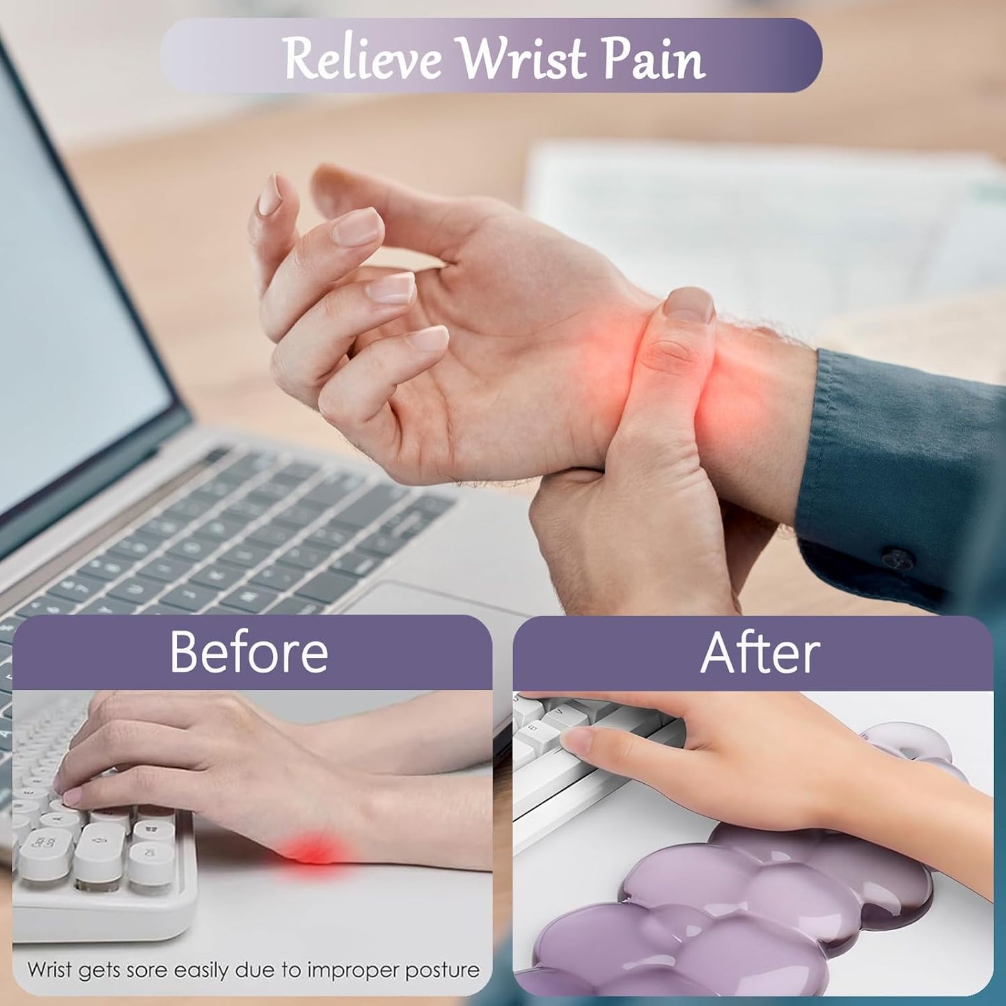 Gel Wrist Rest for Keyboard and Mouse Square Blue Plaid Clear Keyboard Wrist Rest Transparent Ergonomic Cute Checkered Mouse Wrist Pad Silicone Non-Slip Support for Computer Laptop Gaming Home Office