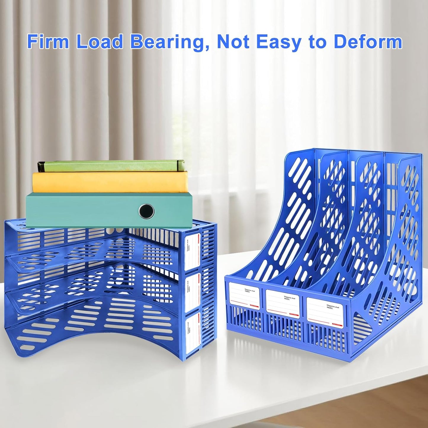 Desk File Organizer,3 Sections Upright Mesh Desktop Organizer,File Sorter Letter Paper File Holder for Home, Office & Classroom- Blue