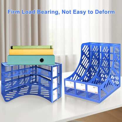 Desk File Organizer,3 Sections Upright Mesh Desktop Organizer,File Sorter Letter Paper File Holder for Home, Office & Classroom- Blue