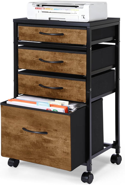 Chunful 4 Drawer Rolling File Cabinet Mobile Printer Stand Metal Cart with Fabric Vertical Filing Chest Wheels A4 Letter Size Under Desk Utility Craft Storage Organizer for Home Office School(Grey)