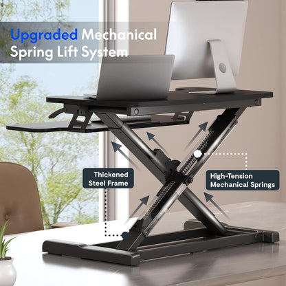 FLEXISPOT Standing Desk Converter 28" Desk Riser for Small Spaces, Compact Desktop Riser Sit Stand Computer Workstation, Stand Up Desk Converter for Laptop & Single Monitor, Black