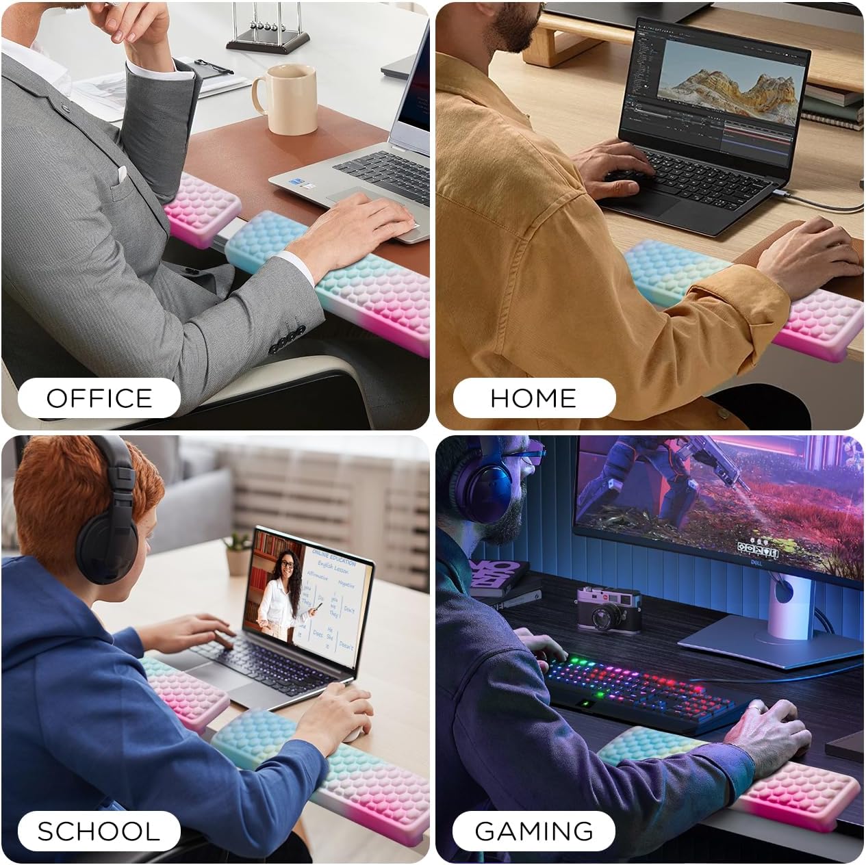 JIKIOU L-Shaped Desk Elbow Pad for Desk, Memory Foam Elbow Support Padding with Non-Slip, 2 Pack Ergonomic Desk Edge Cushion, Wrist Comfort Support for Office Home Black