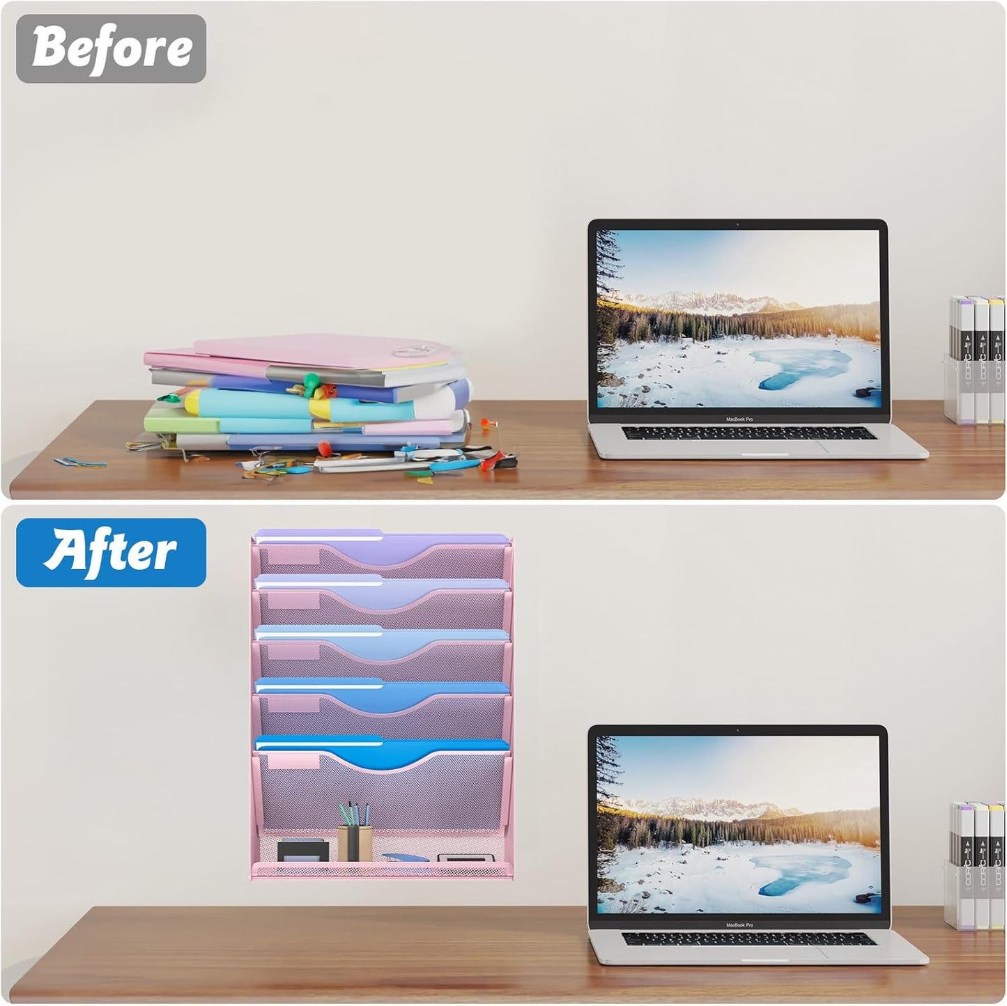 Gawerk 5 Tier Hanging Wall File Organizer, Mesh Mail Paper Orgnization Hanging File Folder Holder for Home Office, Black