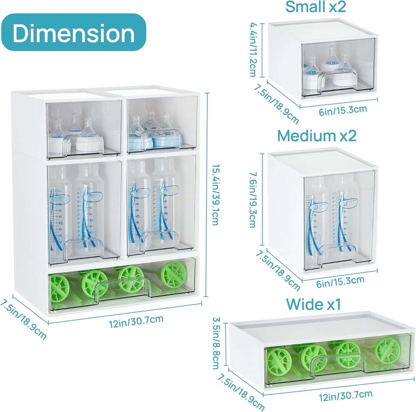 Vtopmart Stackable Storage Drawers Set of 4, Clear Plastic Organizer Bins for Bathroom Supplies,Ideal for Cabinet,Pantry,Laundry Room Organization