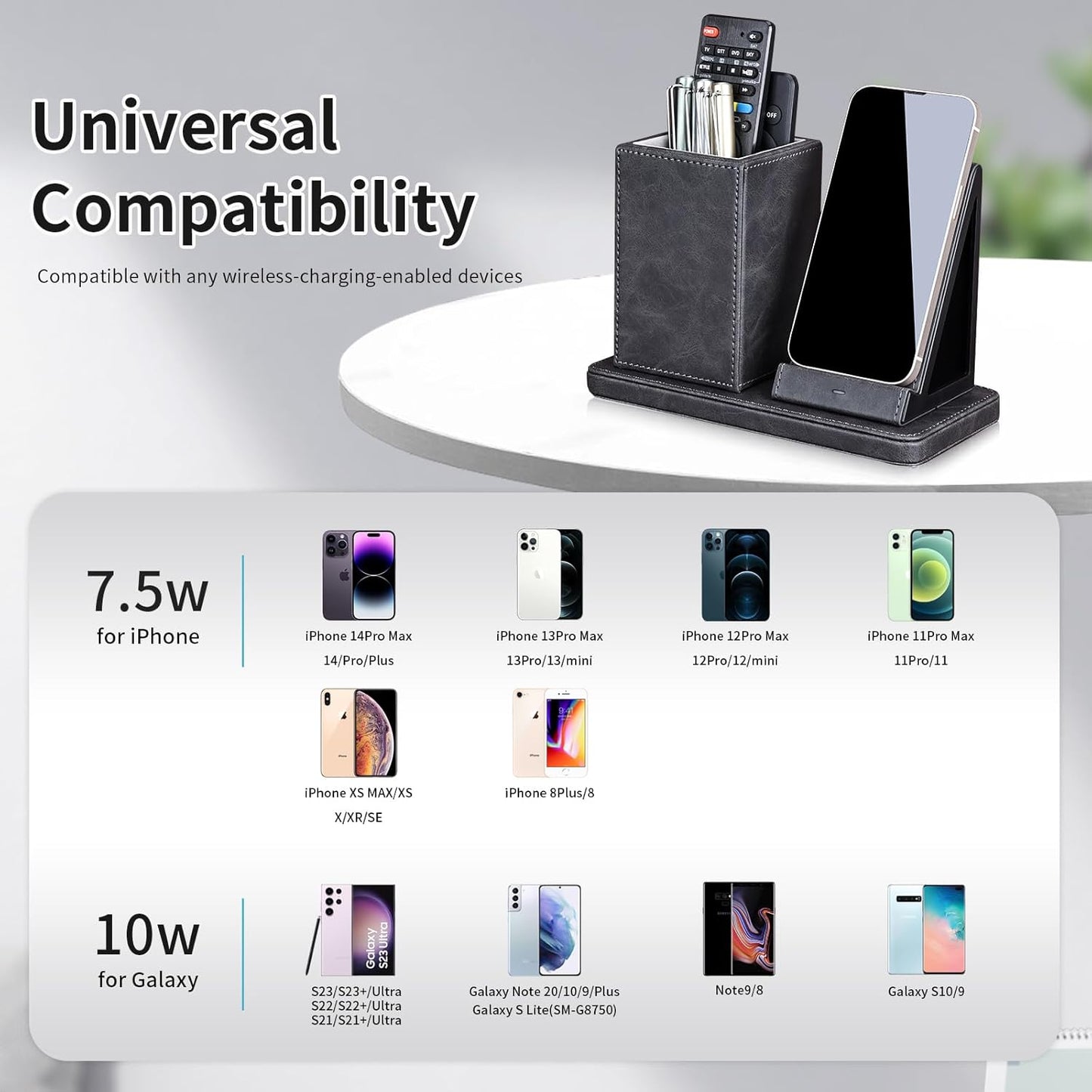 Wireless Charger with Desk Organizer, Wireless Charging Station for iPhone 13/13 Pro Max/13 Pro/12 Series/11/XS Max/XR/X/8Plus/SE 2, Wireless Charging Stand with Leather… (Marble)