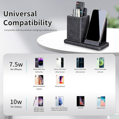 Wireless Charger with Desk Organizer, Wireless Charging Station for iPhone 13/13 Pro Max/13 Pro/12 Series/11/XS Max/XR/X/8Plus/SE 2, Wireless Charging Stand with Leather… (Marble)