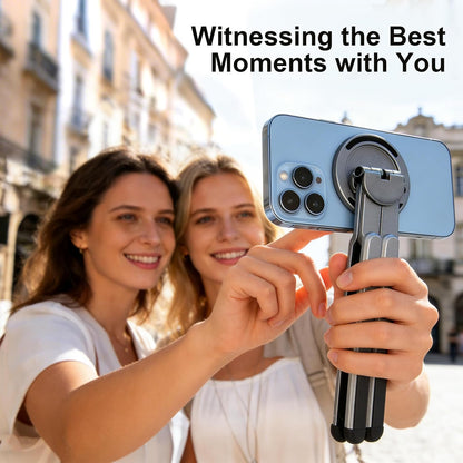 3-in-1 Foldable Magnetic Phone Tripod Stand, Portable Aluminum Alloy Adjustable Holder for Tablet, Laptop MacBook Pro/Air 10–16", Magnet Phone Mount Compatible with MagSafe iPhone Android