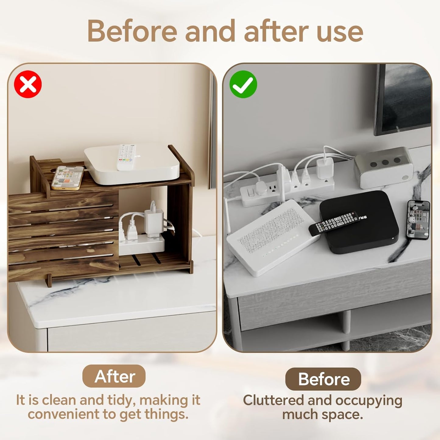 Wooden WiFi Router Storage Box Hider Shelf, Decorative Projector Box Hider Rack Countertop, for Cable, Modem, Internet, Router Power Cover Storage Organizer Cabinet Wall Mounted, Solid Wood