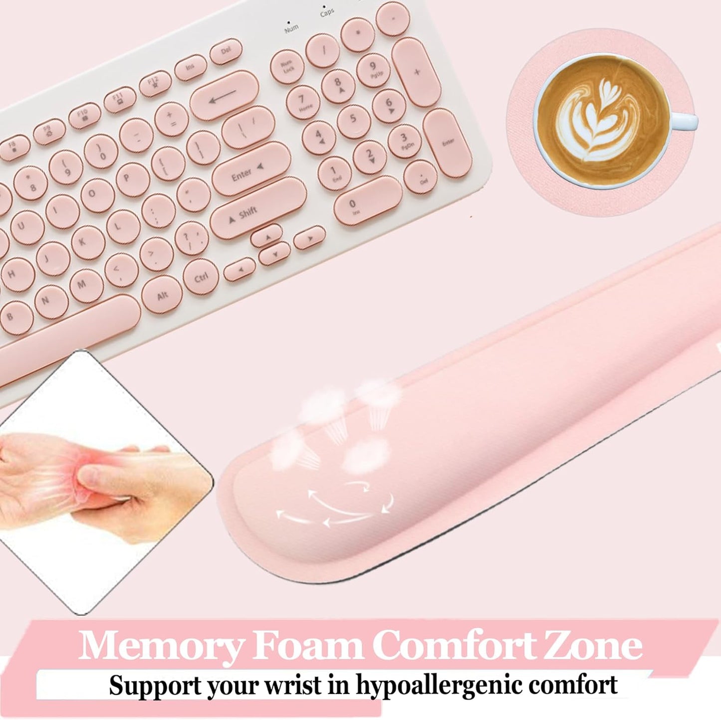 BamLue Upgrade Silky and Superfine Fabric Keyboard Wrist Rest, Gel Mouse Wrist Pillow Pad Set for Easy Typing & Pain Relief for Laptop, Office & Home, Ergonomic Sets for Keyboard-Pink