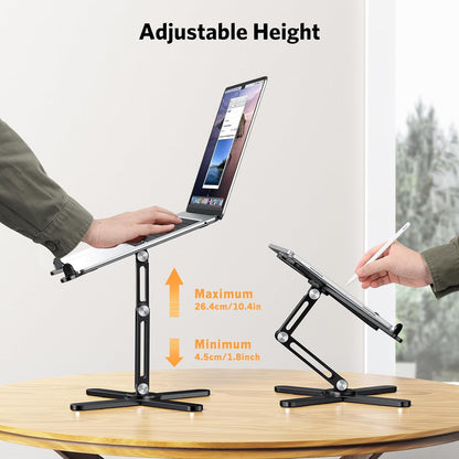 OMOTON LA10 360° Rotating Laptop Stand Riser for Desk, Ergonomic Foldable Computer Stand Adjustable Height Angles for Collaborative Work, Easy Storage Fit Macbooks,All Laptops up to 16 inches, Silver