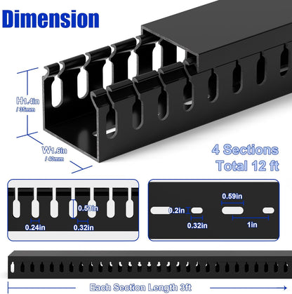 ZhiYo 2 x 2in Professional Server Rack Cable Management Raceway, 99in (6X L16.5in) Cable Raceway Kit, Electrically Safe PVC Open Slot Wire Raceway for Under Desk/Computer/Network Cords, Black