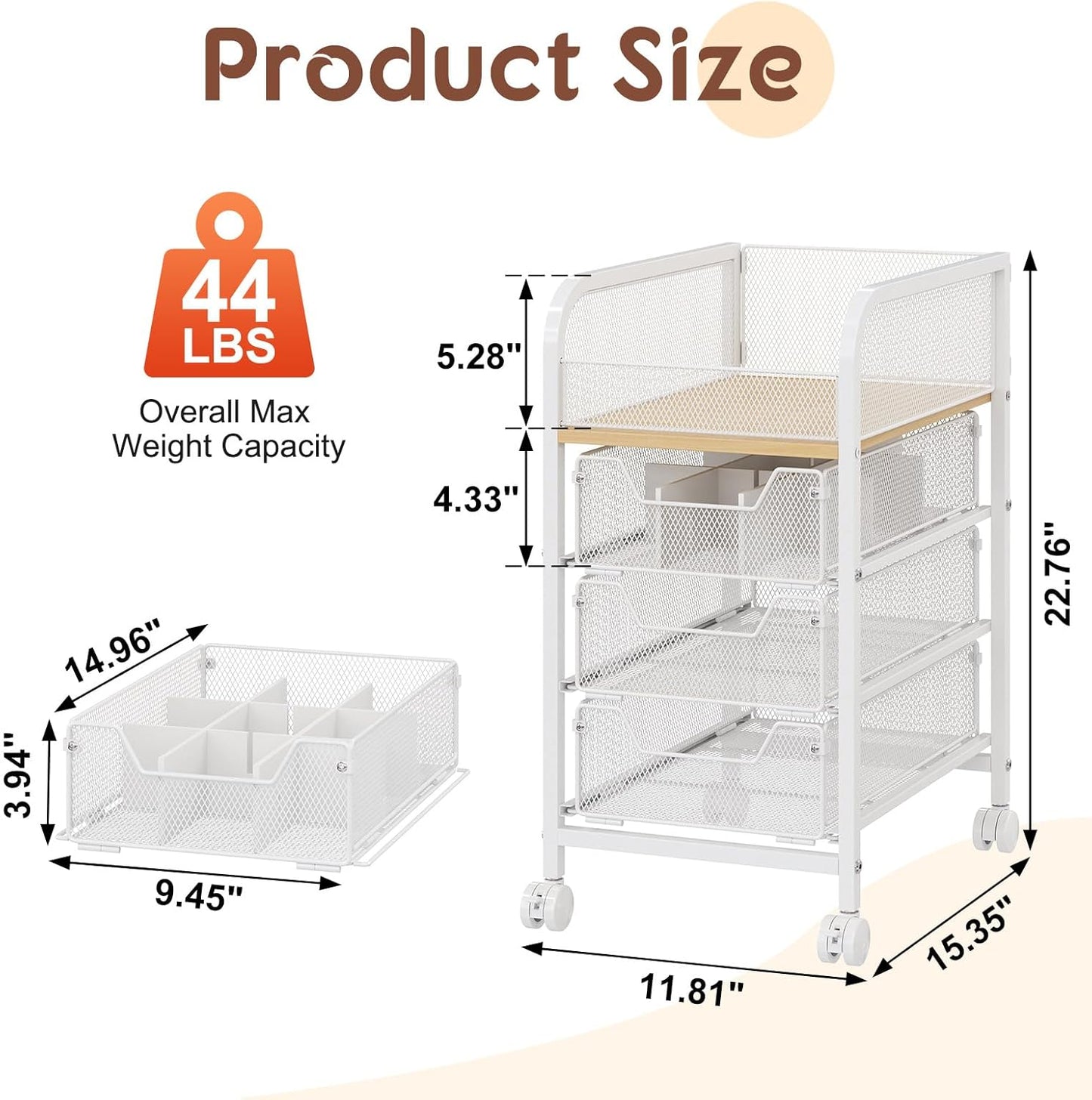 Hongtamoya Rolling Makeup Cart Organizer with 2 Drawers, Narrow Floor Skincare Organizers, Vanity Organizer Cosmetics Display Cases Holder for Skin Care Nail Polish Perfume Makeup Brush, White