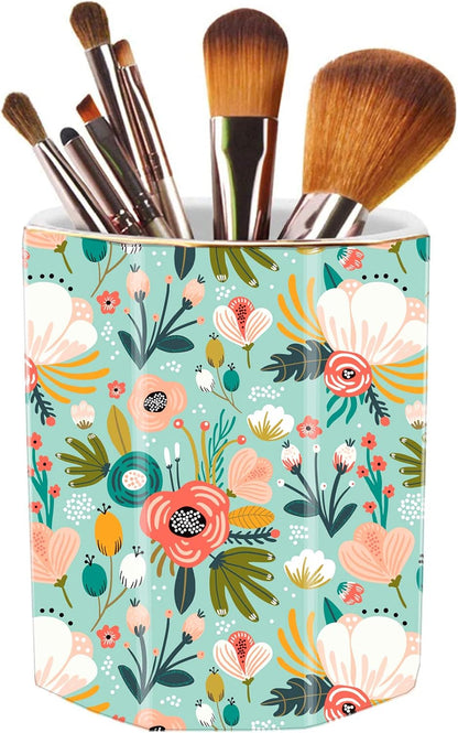 Jwest Pen Holder, Makeup Brush Holder Ceramic Shiny Gold Leopard Cheetah Pattern Animal Pencil Cup for Girls Women Durable Stand Desk Organizer Storage Gift for Office, Classroom, Home Light Brown