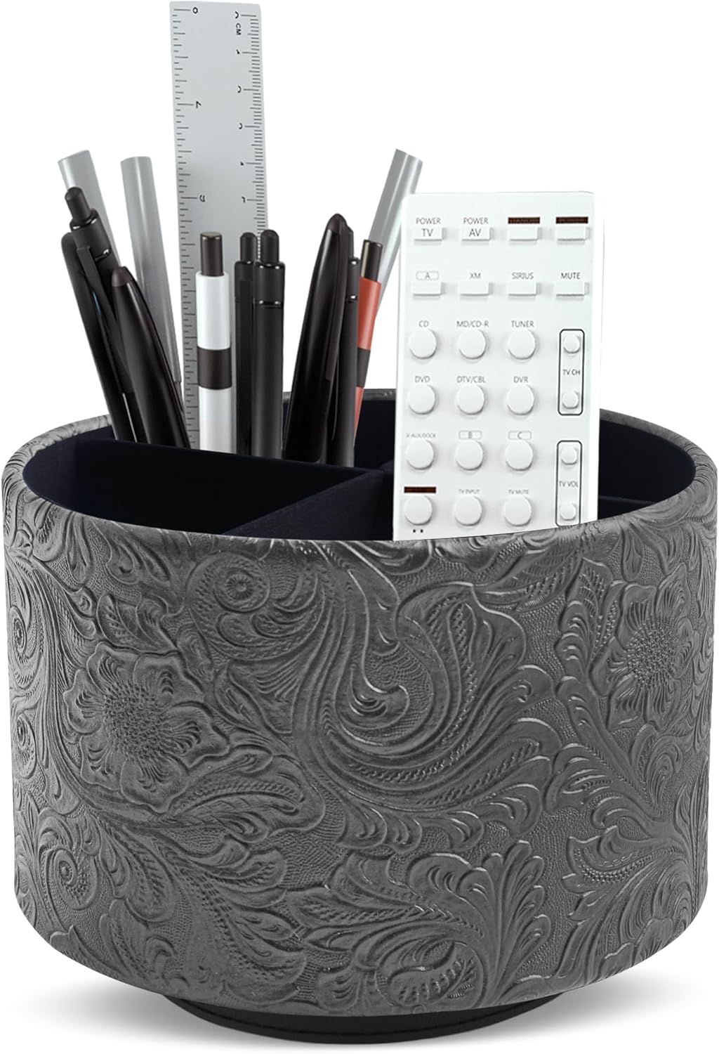 lizimandu Round Leather Art Supply Organizer,Remote Control Holder,360 Degree Spinning,Multi-Functional Pencil Holder,4 Compartments Desktop Stationary Organizer(1-Gold) - Colors A