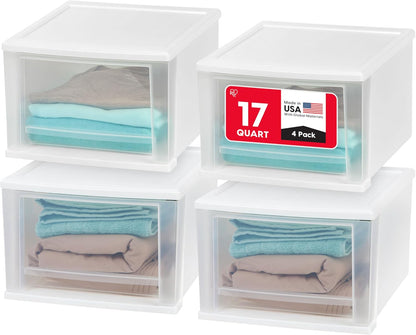 IRIS USA 47 Qt. Extra-Large Stackable Storage Drawer Plastic Drawer Organizer with Clear Doors, for Pantry Bedroom Closet Kitchen Under-Sink Home and Office De-Clutter Shoes and Crafts, White, 2-Pack