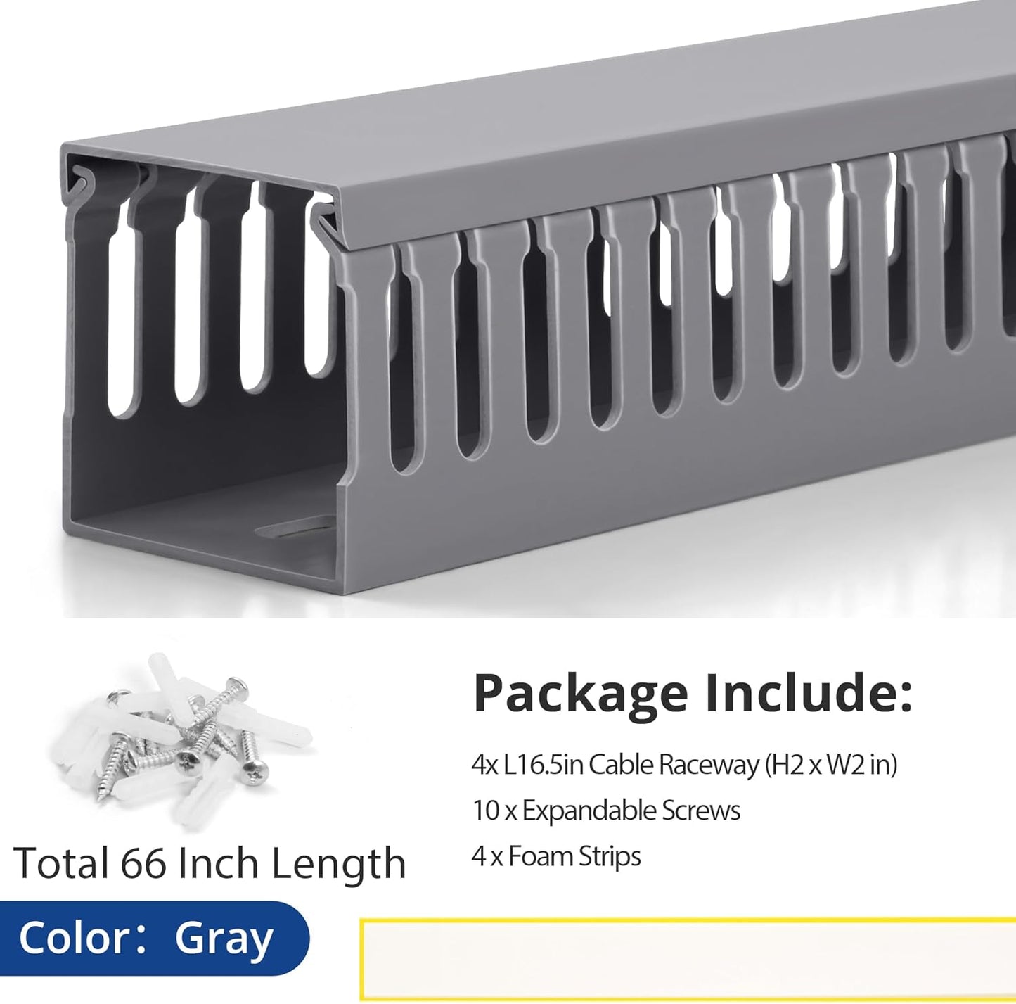 ZhiYo 2 x 2in Professional Server Rack Cable Management Raceway, 99in (6X L16.5in) Cable Raceway Kit, Electrically Safe PVC Open Slot Wire Raceway for Under Desk/Computer/Network Cords, Black