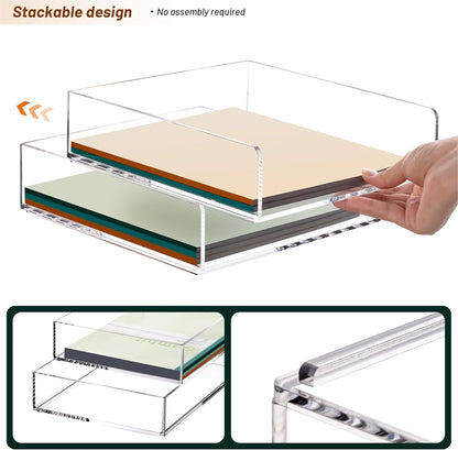 HeZone Paper Organizer Letter Tray, Clear Acrylic Paper Tray, School Teacher Office Supplies Organization, Stackable Desk File Organizer, Classroom Decor and Accessories-2 Pack…