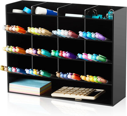 MotiMind Acrylic Pen Organizer Storage for 250 Markers Vertical Marker Organizer Acrylic Pen Display Holder for Office Desk Desktop Stationery Pencil Storage, Clear, 13 x 4 x 12.4 Inch
