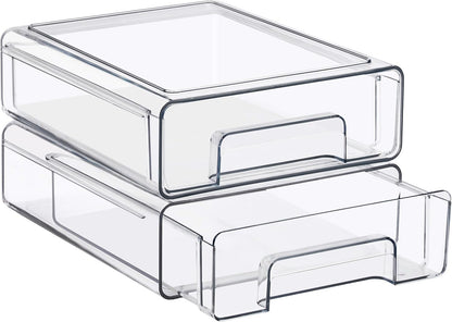 Sorbus Medium Clear Stackable Storage Drawers – 2-Pack Plastic Organizer Bins with Handles – Pull-Out Stackable Drawers for Bathroom Closet, Medicine, Cabinet, Pantry Storage, Baby Bottle Organizer