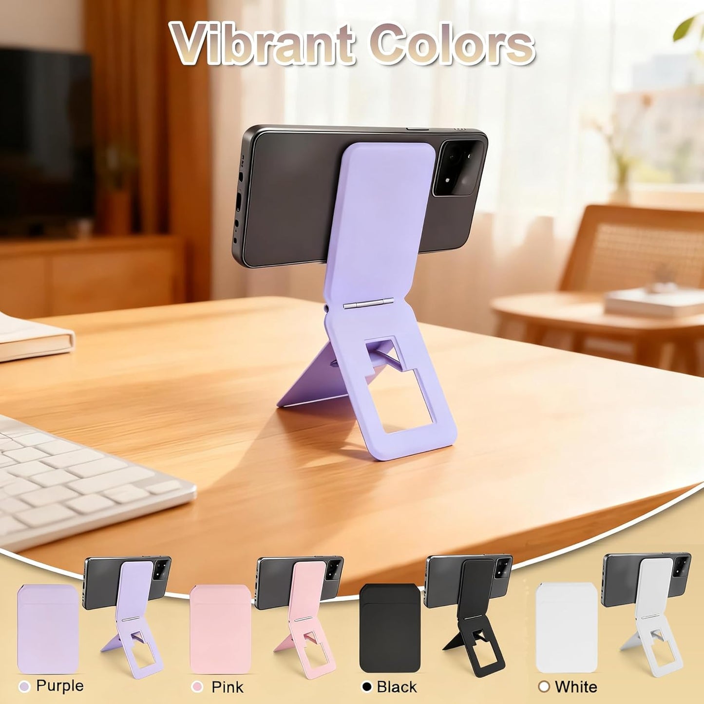 Magnetic Phone Stand, Compatible with All Smartphones 17/16/15/14/13/12 Series, Slim PU Leather Desk Stand with Angle Adjustment, Portable & Includes 1 Strong Magnetic Ring for Any Phone(Pink)