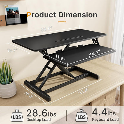 JOY worker Standing Desk Converter, 32" Wide Height Adjustable Sit Stand Up Desk Riser with Keyboard Tray, Desktop Workstation Riser for Home Office Computer Laptop, Particle Board, White