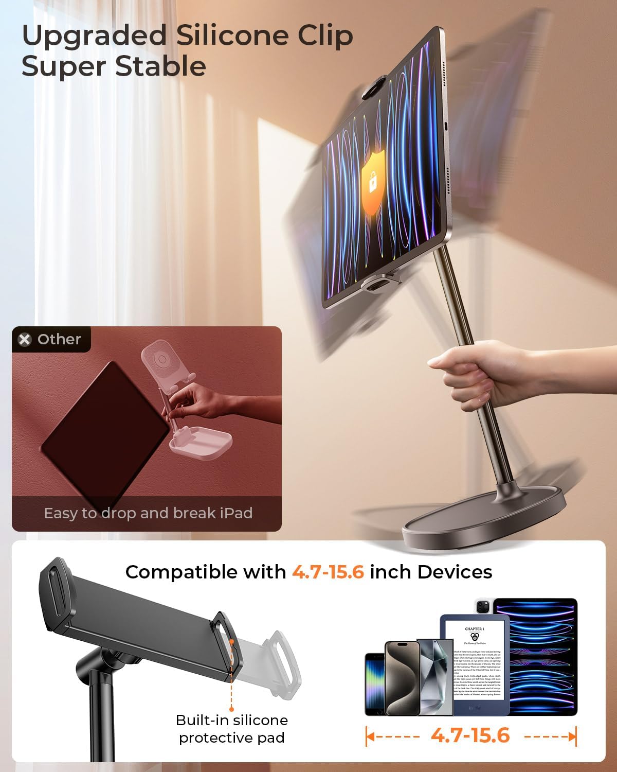 DIMONCOAT Phone Stand for Desk, Angle Height Adjustable Phone Holder for Desk, Aluminum Alloy Universal iPhone Holder, Retractable Cell Phone Stand Recording Office for iPhone 17 16 15 Pro Max S26