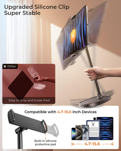 DIMONCOAT Phone Stand for Desk, Angle Height Adjustable Phone Holder for Desk, Aluminum Alloy Universal iPhone Holder, Retractable Cell Phone Stand Recording Office for iPhone 17 16 15 Pro Max S26