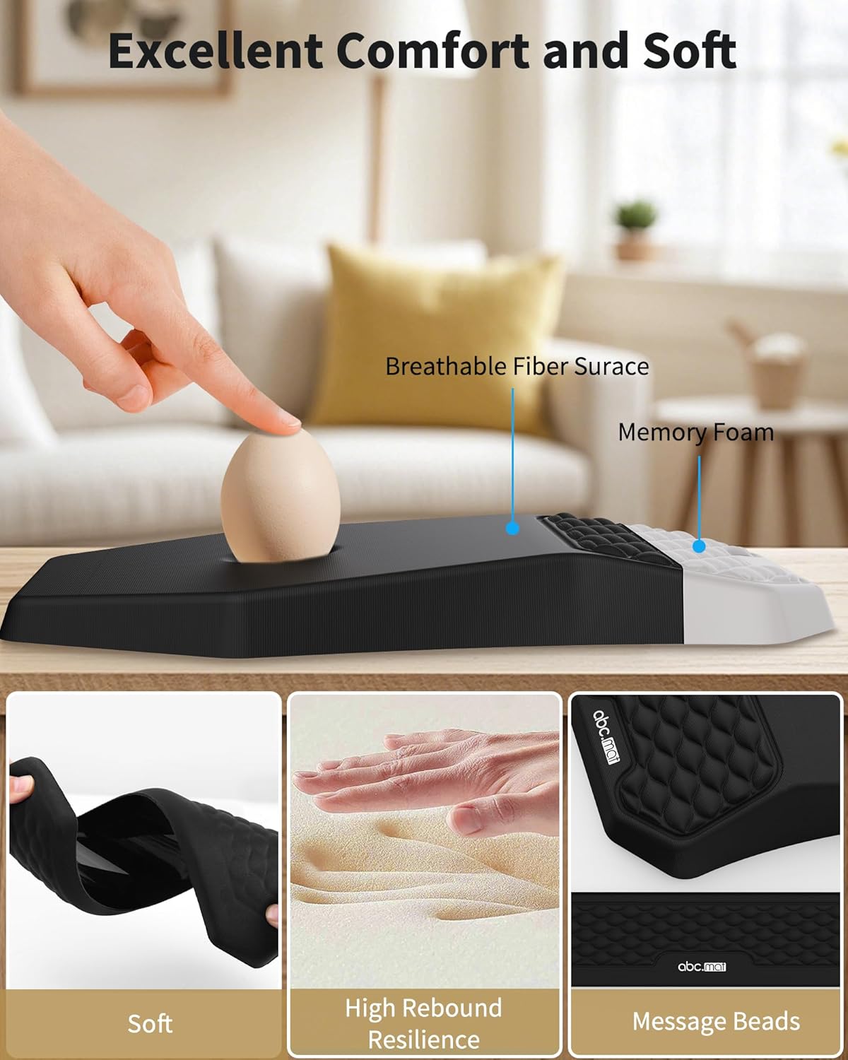 Ergonomic Mouse Pad and Keyboard Wrist Rest Support Set, Massage Design Mousepad for Carpal Tunnel Pain Relief, Memory Foam, Non-Slip PU Base for Computer Desk, Baby Blue