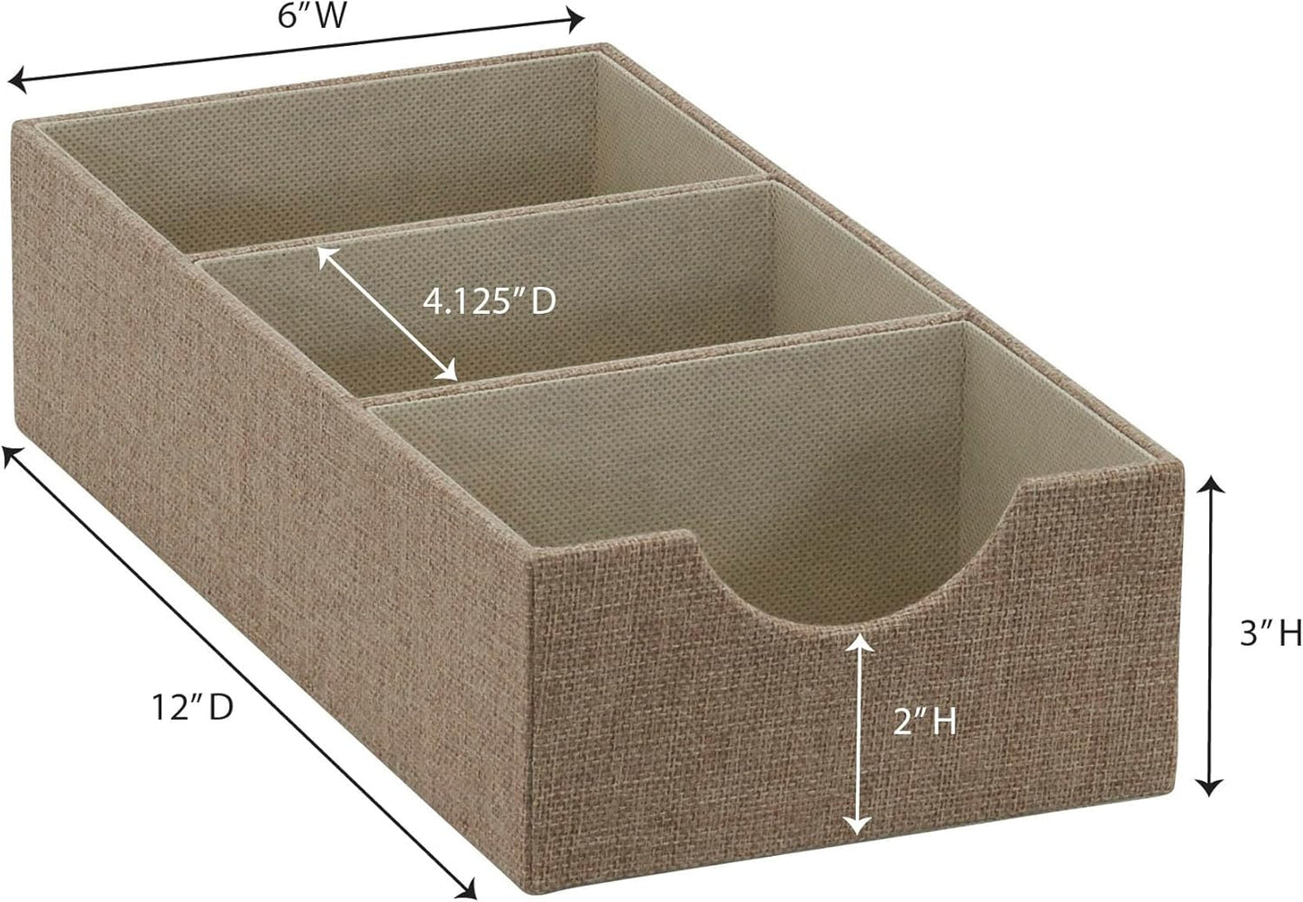 Household Essentials Grey 727-1 Deep 3 Section Drawer Organizer Box for Storage | 12 in x 6.13 in x 3.13