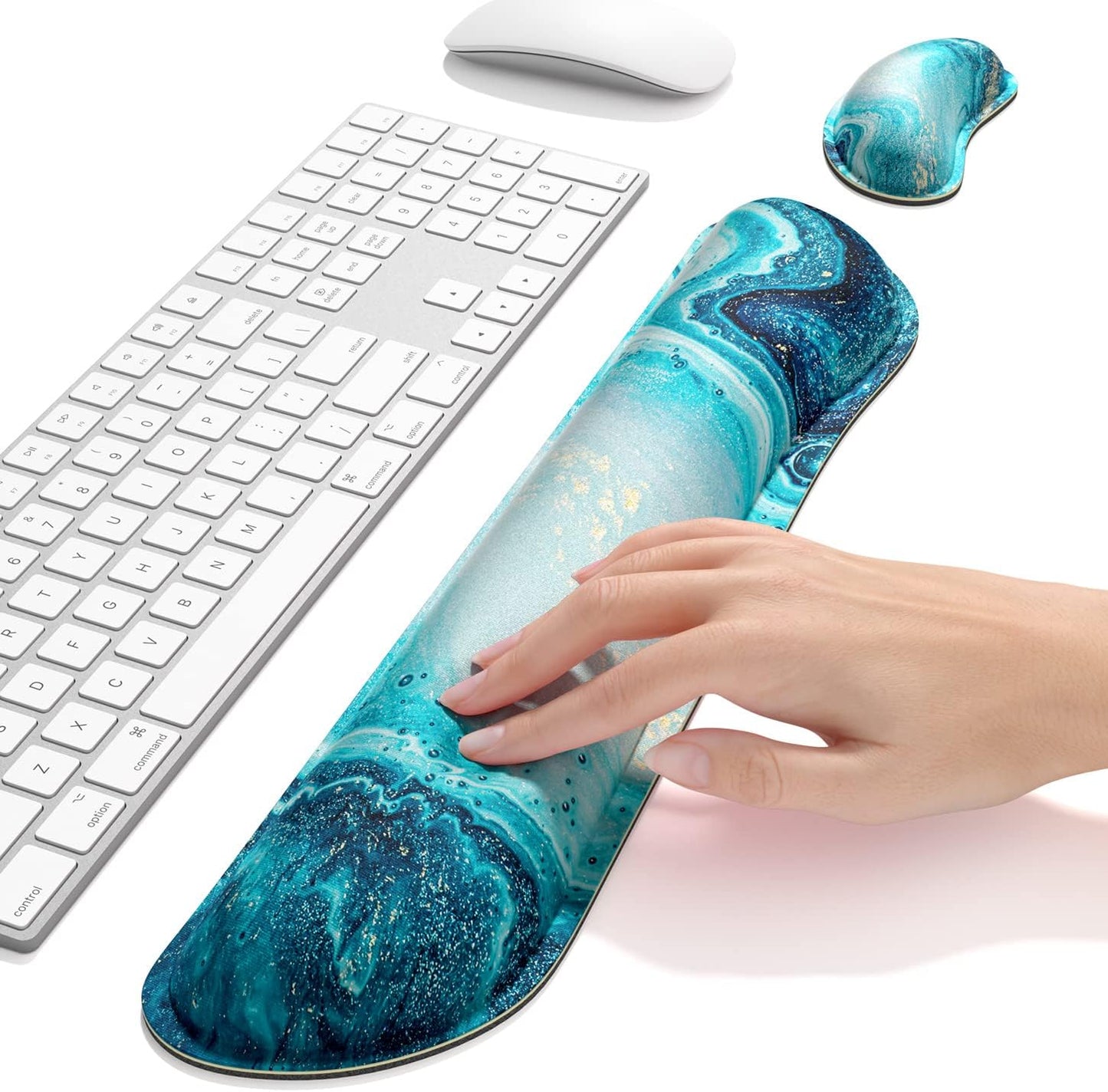 Dapesuom Enlarge Keyboard Wrist Rest, Memory Foam Wrist Cushion for Desk Mats Support, Cute Pain Relief Keyboard Mouse Pad Rests Set with Non-Slip Base for Gaming Laptop Office Computer, Green Leaf