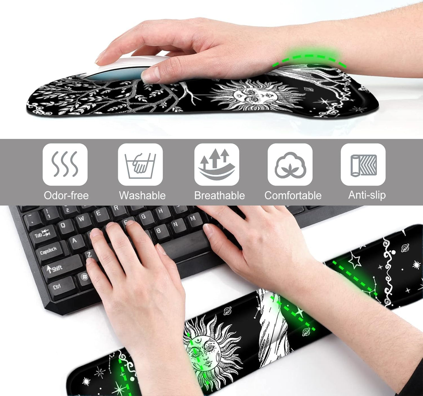 Keyboard Wrist Rest Pad Ergonomic Mouse Pad Set, ToLuLu Gel Mouse Pad Wrist Support for Computer Laptop, Mousepad Keyboard Wrist Support with Memory Foam for Easy Typing Pain Relief, Van Gogh Painting