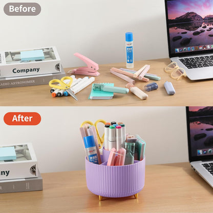 Desk Pencil Pen Holder, 5 Slots 360°Degree Rotating Pen Organizers for Desk, Desktop Storage Stationery Supplies Organizer, Cute Pencil Cup Pot for Office, School, Home, Art Supply, Dark Green
