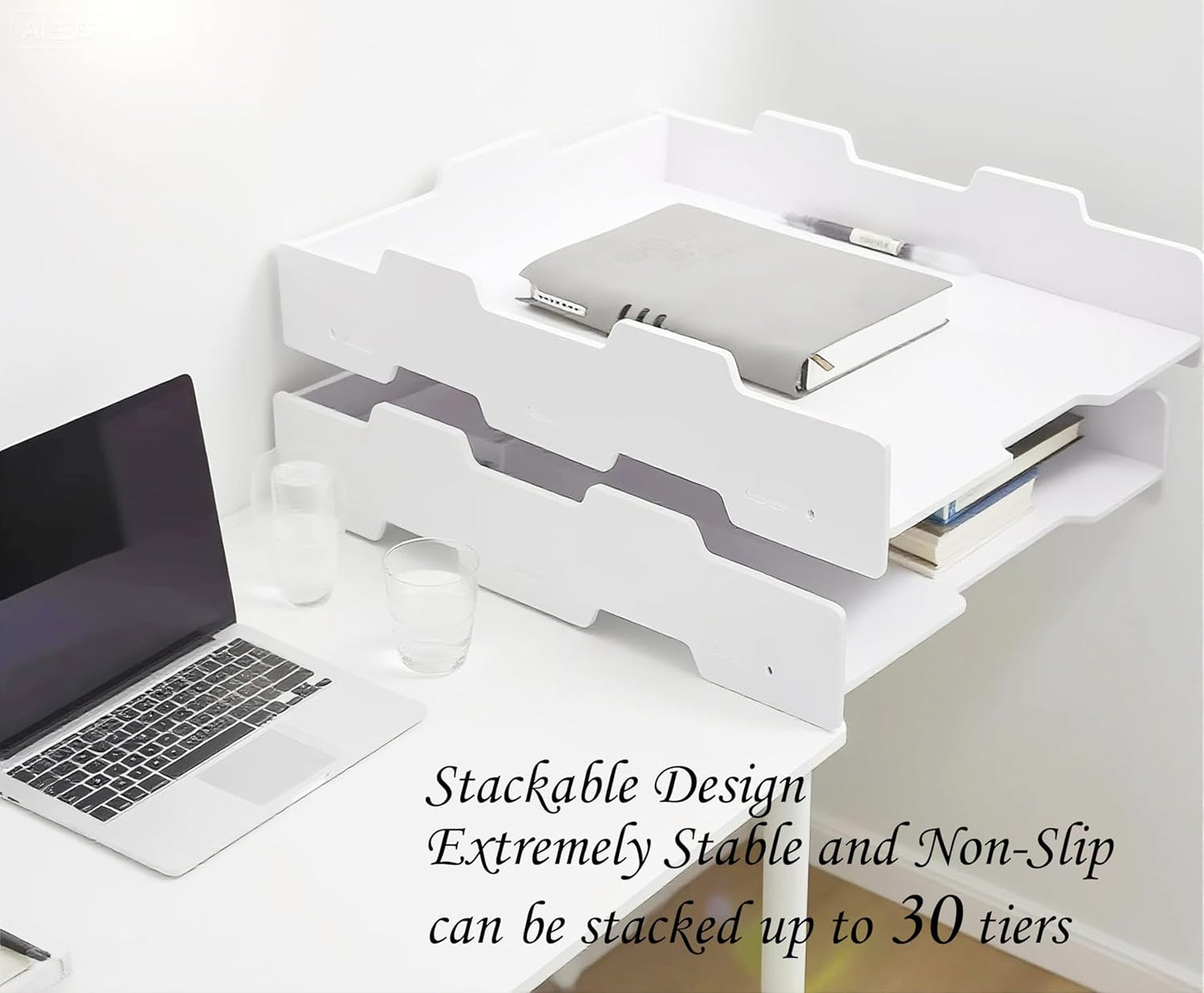2/4/6 Tier Paper Organizer Letter Tray, Clear Acrylic Layer Stackable Paper Sorter, Plastic A4 Office File Folder Holder for for Desk Accessories, Notes, Pens, File, Document (Clear, 4 Tier)
