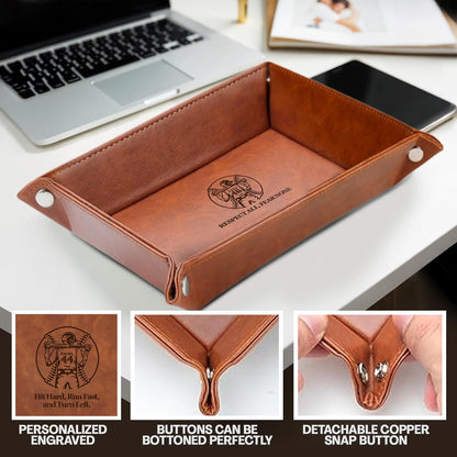 Personalized Engraved Leather Tray for Men with Engraved Name, PU Leather Valet Organizer for Dad, Custom Gift for Him, Custom Catchall Tray for Desk, Office, Accessories Travel Organizer for Men