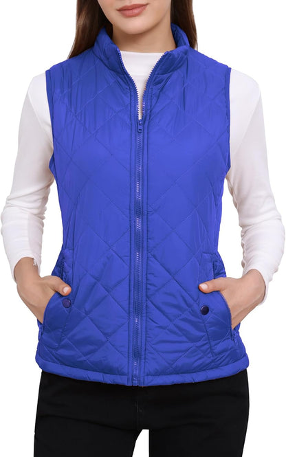 Allegra K Women's Puffer Vest Stand Collar Lightweight Gilet Quilted Zip Vest