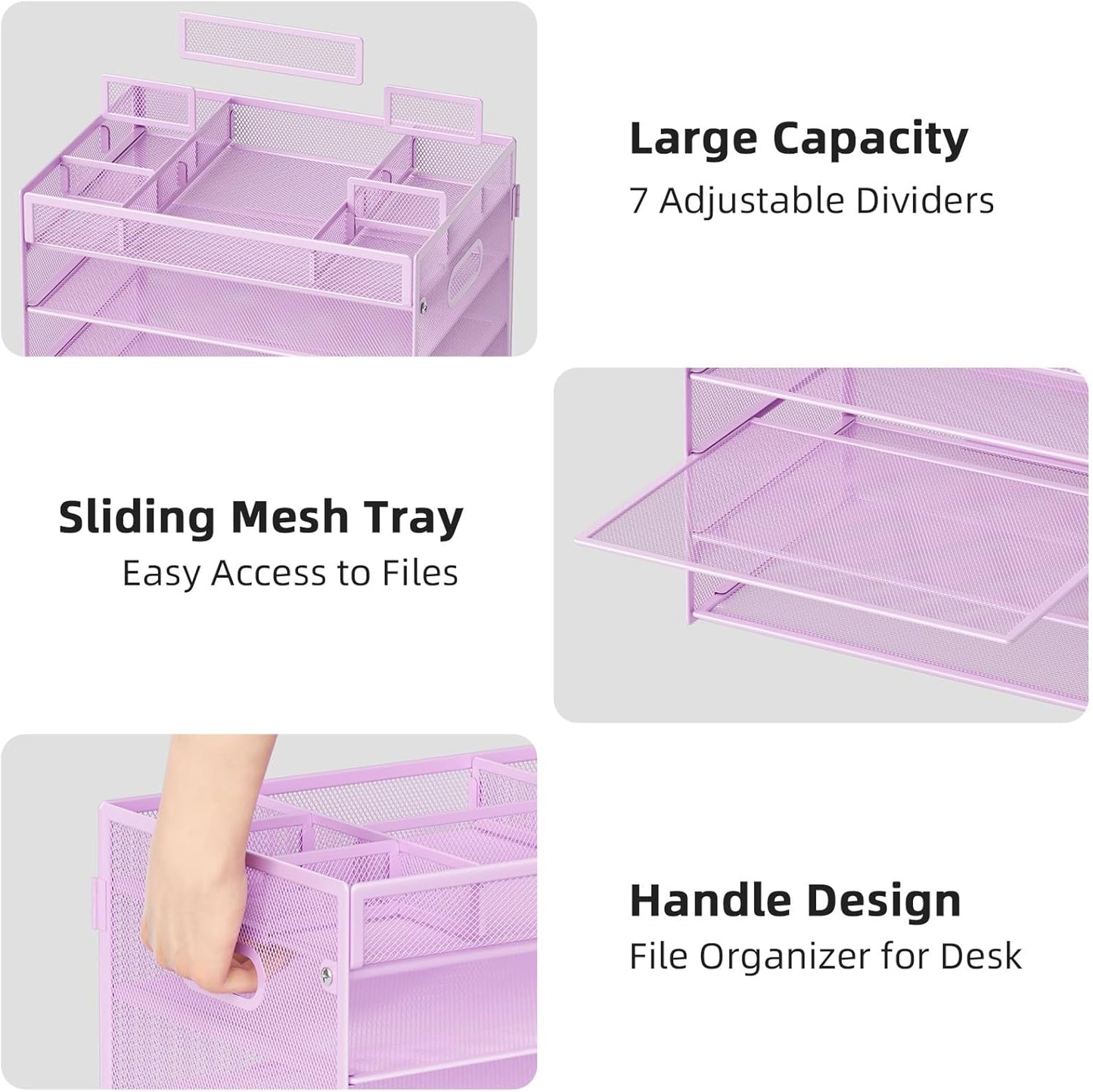 Marbrasse 5-Tier Letter Tray Paper Organizer with Handle, Multi-Functional Mesh File Organizer for Desk, Adjustable Compartments Mesh Desktop Storage for Office Supplies,Black