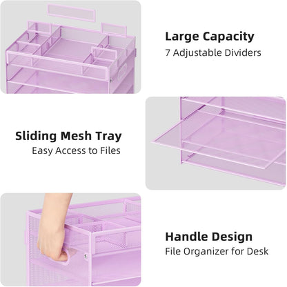 Marbrasse 5-Tier Letter Tray Paper Organizer with Handle, Multi-Functional Mesh File Organizer for Desk, Adjustable Compartments Mesh Desktop Storage for Office Supplies,Black