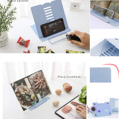 MSDADA Desk Book Stand Metal Reading Rest Book Holder Adjustable Cookbook Documents Holder for Recipes Textbooks Tablet Music Books, Mom Gifts, Gifts for Grandma Mom Mothers Day(Light Purple)