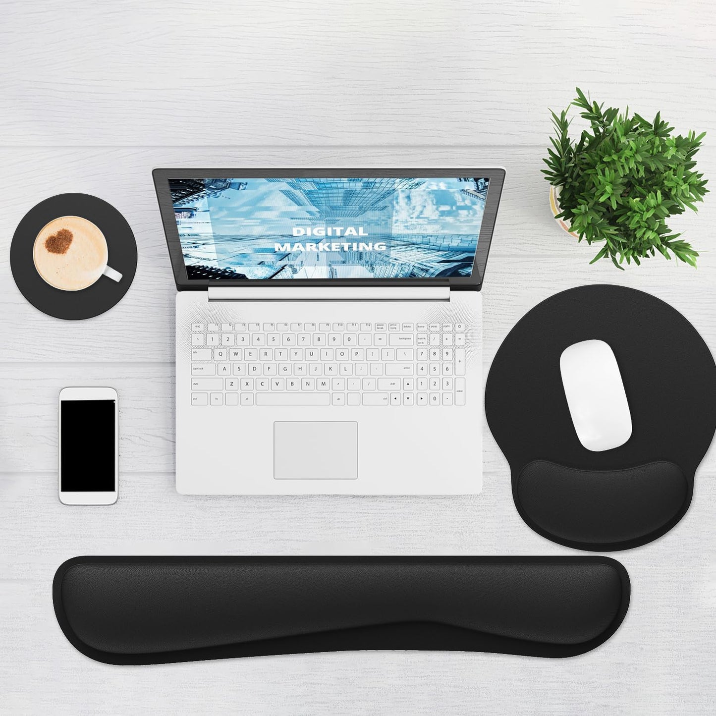 Ergonomic Mouse Pad with Wrist Rest and Keyboard Wrist Rest, Memory Foam Wrist Rest for Computer Keyboard, Easy Typing, Pain Relief, Mouse Pad Wrist Support for Gaming,Office, Laptop, Black Flower