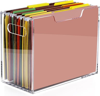DINGHUO Hanging File Organizer, Acrylic File Holder with Handles, No Assembly Required, Clear File Crate Storage Box for Desk Office, Fits Standard Letter Size 8.5"x11" Folders