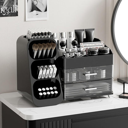 Booklov Makeup Organizer for Vanity, Countertop Cosmetic Display Case with Clear Acrylic Drawers, Bathroom Counter Beauty Caddy, Cute Table Storage Holder for Skincare, Brush Lipsticks, Crystal White
