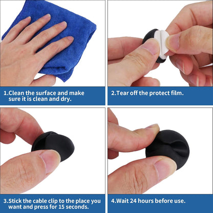 CHEFBEE 8 Pack Adhesive Cable Clips, Cable Cord Holder Organizer Management System for Desk, Wire Clips for All Your Computer, Electrical, Charging or Mouse Cord, Black