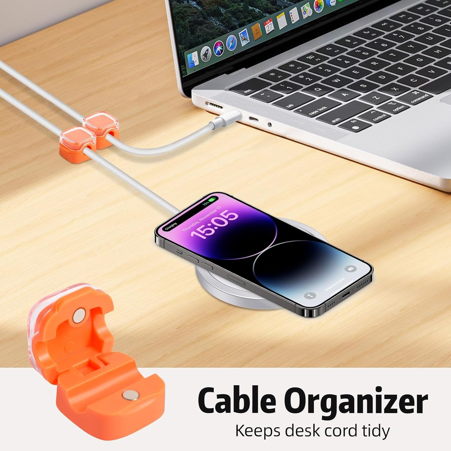 Magnetic Cable Clips Cord Organizer Holder, 6 Pack Adhesive Wire Holder Keeper Organizer USB Charging Cable Storage Holder for Home Office Phone Car Wall Desktop Nightstand Kitchen (Black)
