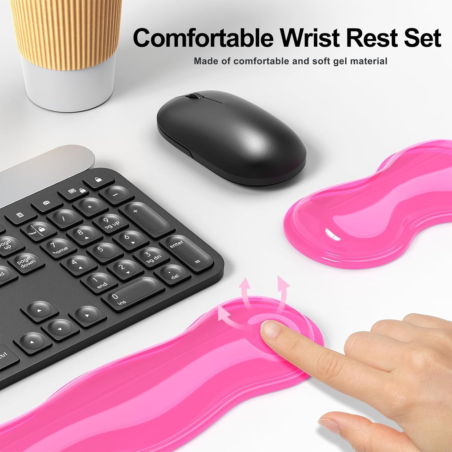 MOKURU Gel Keyboard and Mouse Wrist Rest Set, Comfort Ergonomic Wrist Support, for Wrist Pain Relief, Computer Keyboard Wrist Rest (Black)