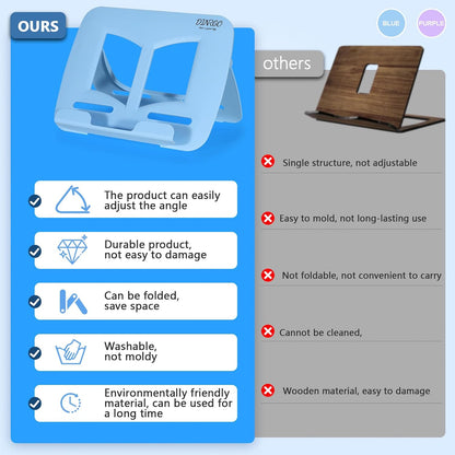 Portable Book Stand Book Holder Book Rest for Kids Reading Hands Free Cookbook Holder Textbook Stands Music Stand Lightweight Waterproof Book Stand Gifts School Supplies (Purple 11.82" *8.26")