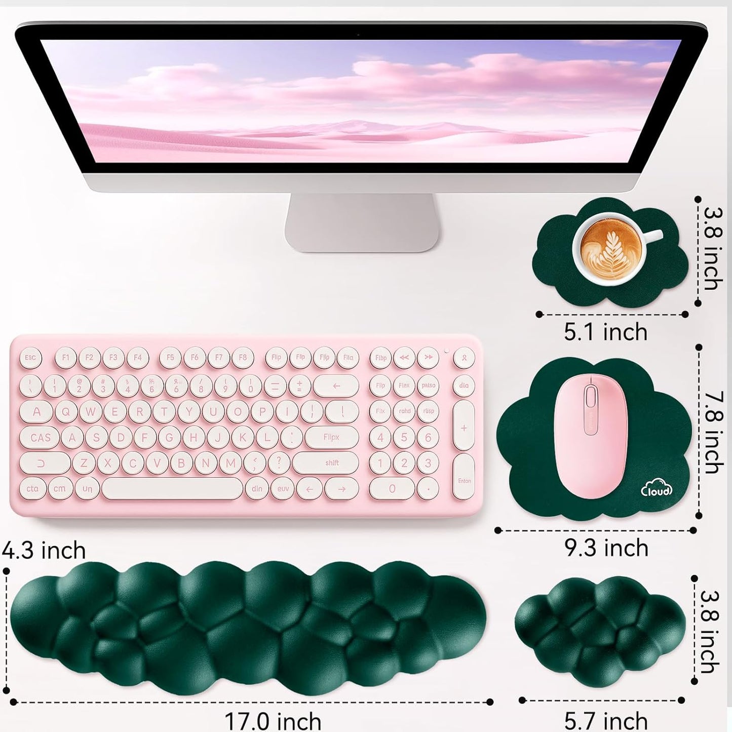 Sushret Cloud Wrist Rest for Computer Keyboard, 4-in-1 Memory Foam Leather Cloud Keyboard Wrist Rest and Mouse Pad Set with Ergonomic Support for Arm and Palm Cushion, Gaming/Work Setup, Rainbow
