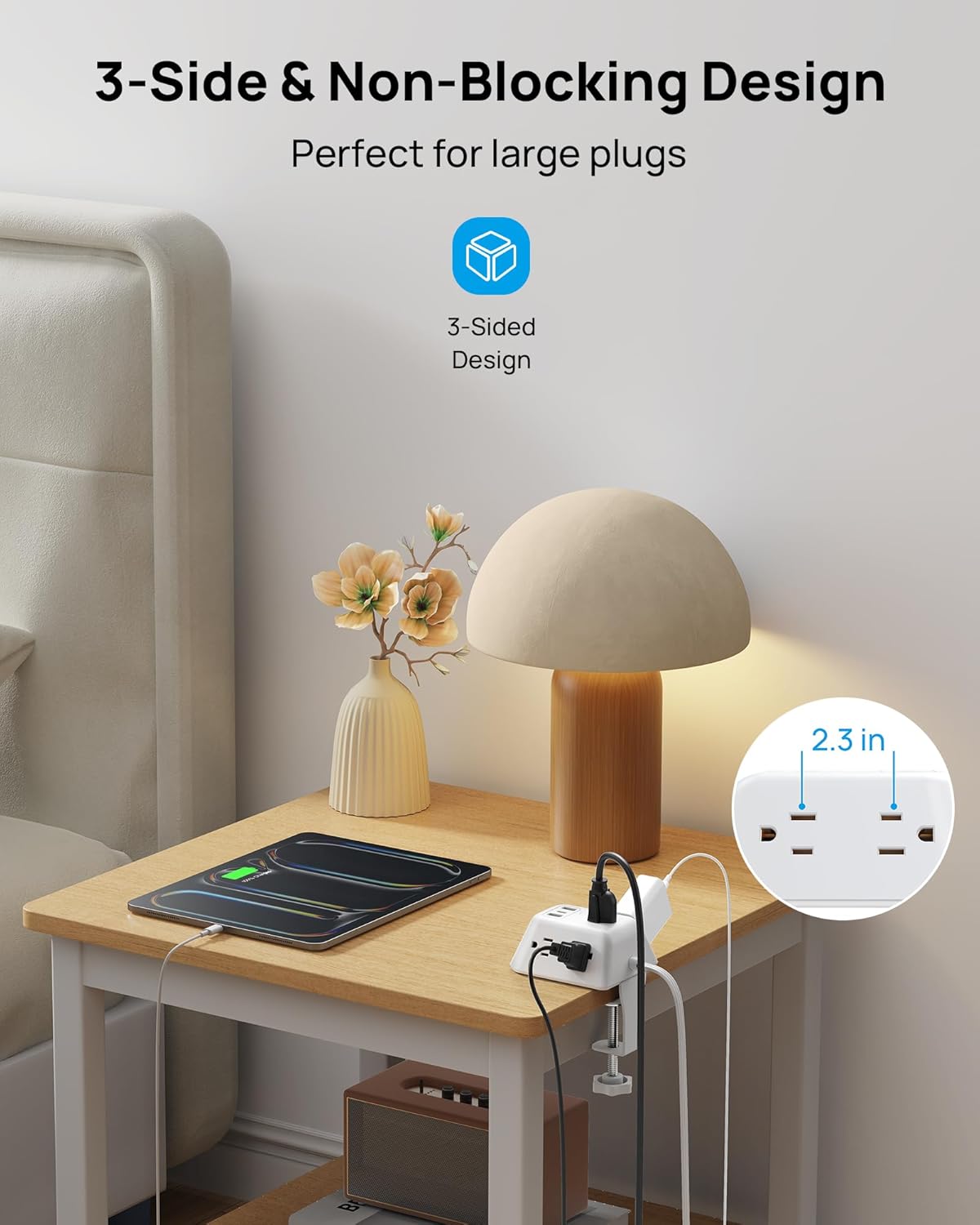 Desk Clamp Power Strip, Surge Protector with 5 AC Outlets and 3 USB Ports, Desk Mount Charging Station, Fit 1.97in Tabletop Edge Thick, 6FT Extension Cord, for Home Office Gaming Accessories, Black
