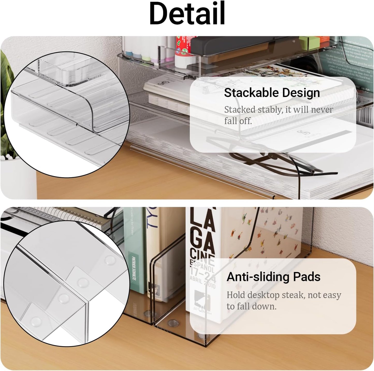 Clear Desk Organizer Set – 6-Piece Desktop Organizer with File Tray, Small Tray, Desk Organizer, Pencil Holder & 2 Magazine Holders – Plastic Office Supply Organizer for Home, School & Office