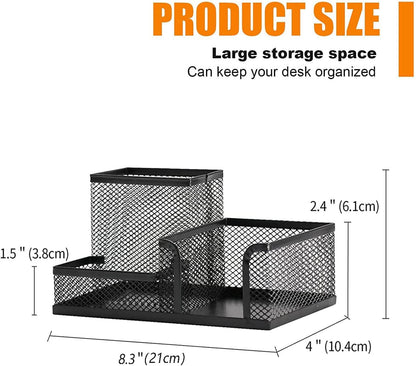 Pen Holder for Desk, Desk Organizers Set-3 Compartments Mesh Pencil Holder with Pencil Pen Cup and Paper Clip holder, Desk Accessories for Marker Craft, Ideal Office School Supplies(3 pack, Black)