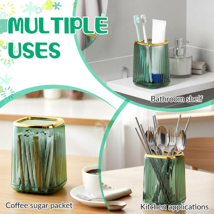 Pen Holder for Desk, Cute Pen Holder Clear Makeup Brush Holder Pencil Organizer Pencil Cup Desk Accessories for Bathroom Countertop Office Home Supplies School (Green)